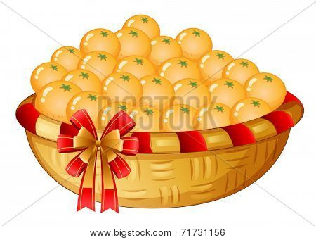 Illustration of a basket of oranges on a white background