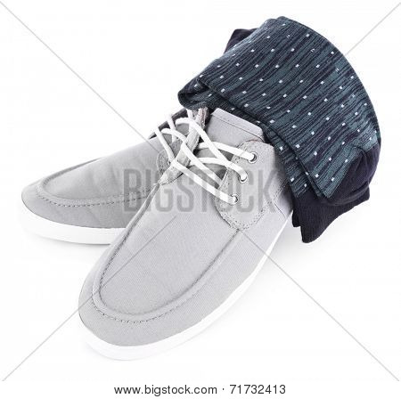 Top-siders and socks isolated on white