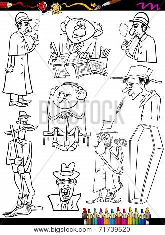 Retro People Set Cartoon Coloring Page