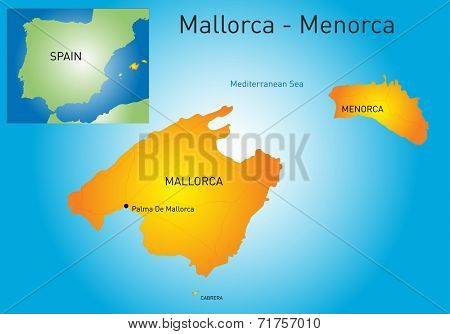 Vector color map of Mallorca-Menorca, Spain