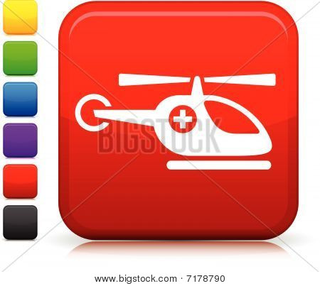 Helicóptero médico de ícone no botão Internet quadrado