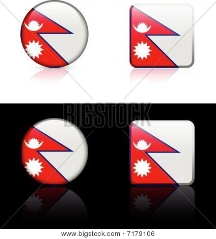 Pulsanti bandiera Nepal su bianco e sfondo nero
