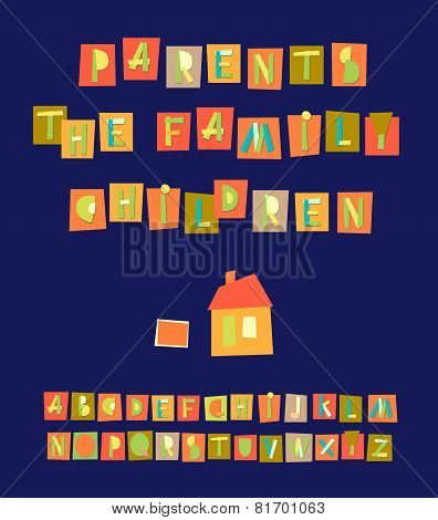 Hand Drawn Trendy Alphabet On Blue Background