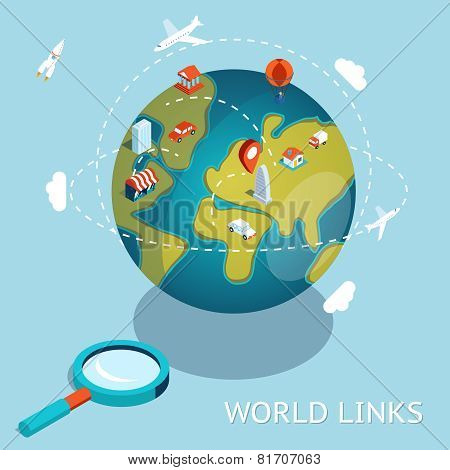 World Links. Global communication via aircraft and cars