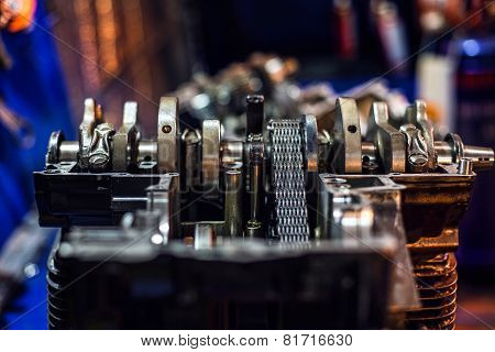 disassembled sport motorcycle engine block