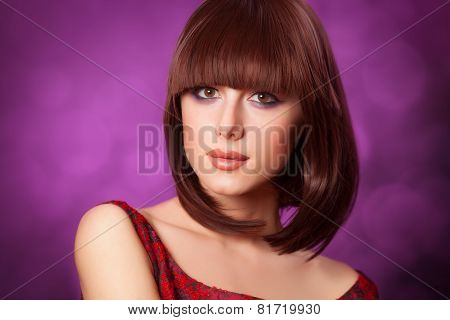Brunette Girl On Vilet Background.