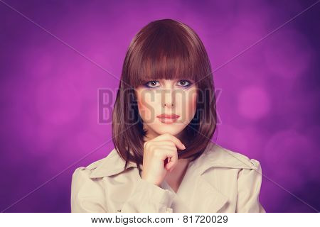 Brunette Girl On Vilet Background.