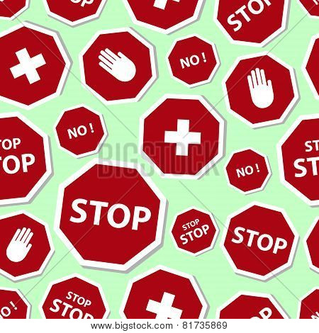 Red Stop Road Sign Set Seamless Pattern Eps10