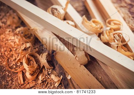 Wooden planks and shavings