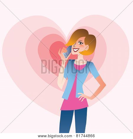 Young Smiling Woman Talking On The Phone Heart
