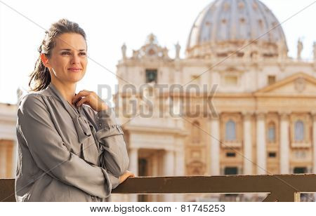 Portrait Of Young Woman In Front Of Basilica Di San Pietro In Va