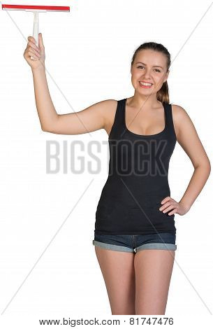 Woman using squeegee