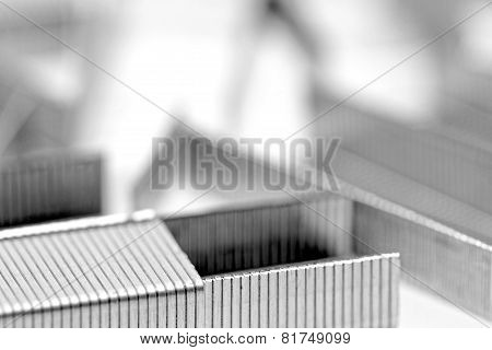 Stack Of Metal Staples. Isolated On A White.