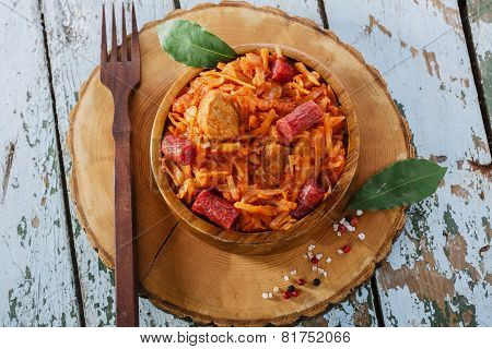 Bigos cabbage and meat and smoked sausage