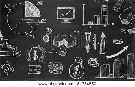 Business sketches on chalkboard