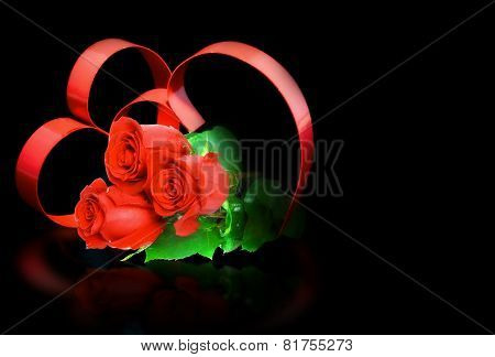 St. Valentine Day. Two Hearts, Red Roses.