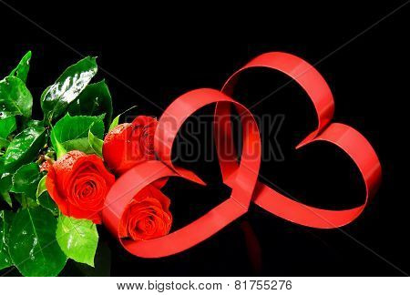 St. Valentine Day. Two Hearts, Red Roses.