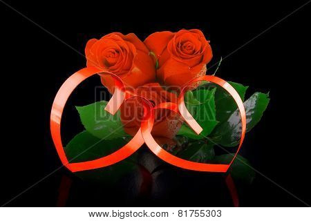 St. Valentine Day. Two Hearts, Red Roses.