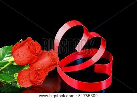 St. Valentine Day. Two Hearts, Red Roses.