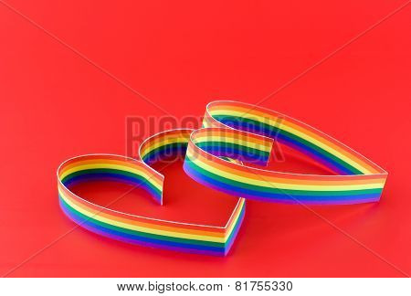 Two Hearts, Paint Of A Six-colour Gay Flag.