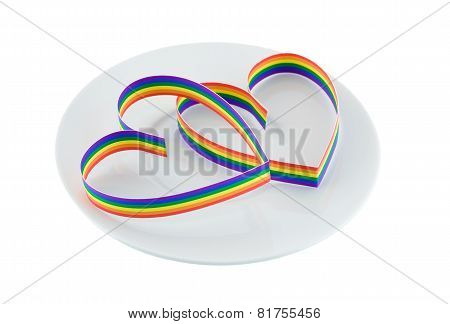 Two Hearts, Paint Of A Six-colour Gay Flag.