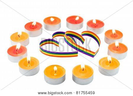 Two Hearts, Paint Of A Six-colour Gay Flag.