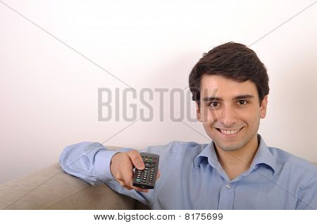 Smiling Man Watching Tv