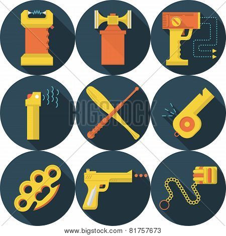 Flat vector icons for self defence