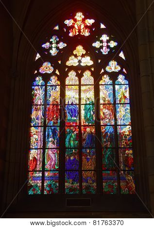 Stained-glass Window In Catholic Temple.