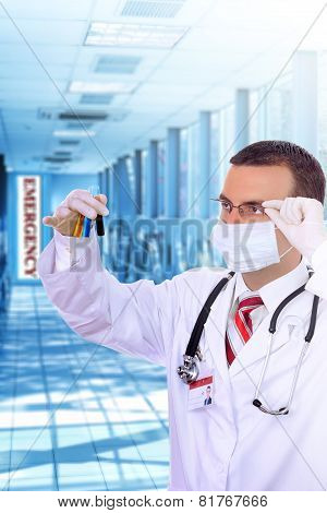 Doctor  Resarch A Medical Test Glass With Blood.