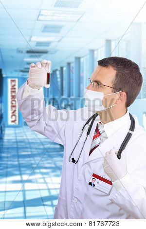 Doctor  Resarch A Medical Test Glass With Blood.