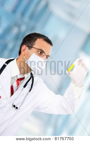 Doctor  Resarch A Medical Test Glass With Urine.