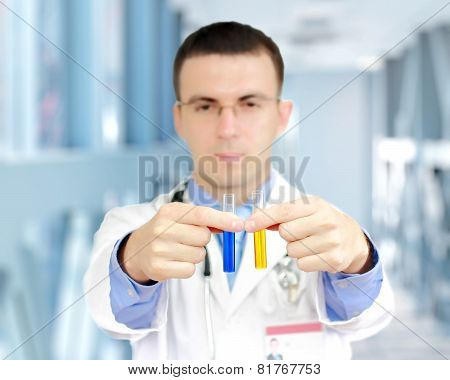 Doctor  Resarch A Medical Test Glass With Urine.