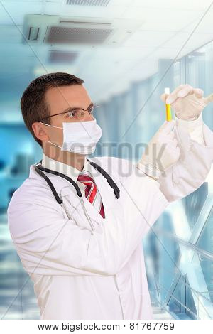 Doctor  Resarch A Medical Test Glass With Urine.