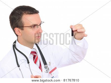 Doctor  Resarch A Medical Test Glass With Blood.