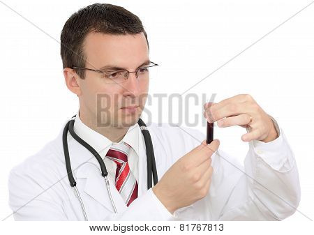 Doctor  Resarch A Medical Test Glass With Blood.