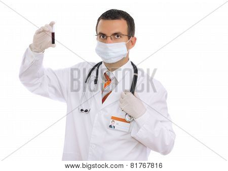 Doctor  Resarch A Medical Test Glass With Blood.