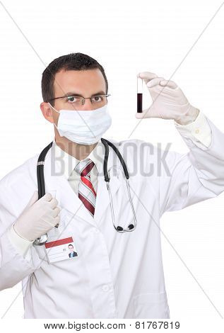 Doctor  Resarch A Medical Test Glass With Blood.