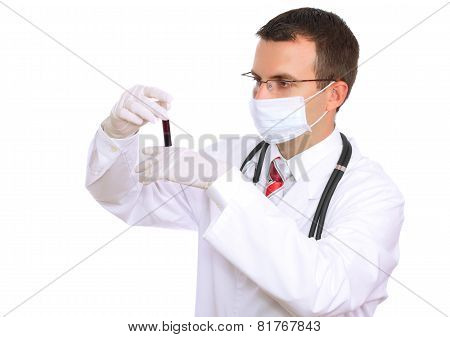 Doctor  Resarch A Medical Test Glass With Blood.