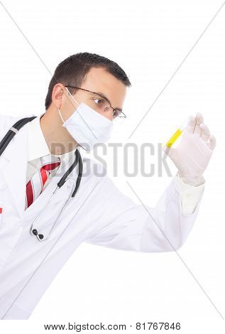 Doctor  Resarch A Medical Test Glass With Urine.