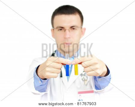 Doctor  Resarch A Medical Test Glass With Urine.