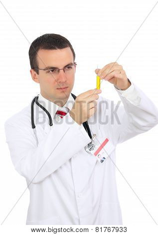 Doctor  Resarch A Medical Test Glass With Urine.