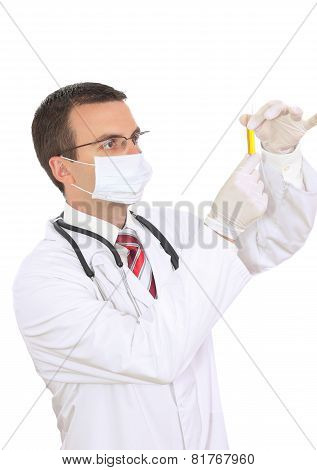 Doctor  Resarch A Medical Test Glass With Urine.