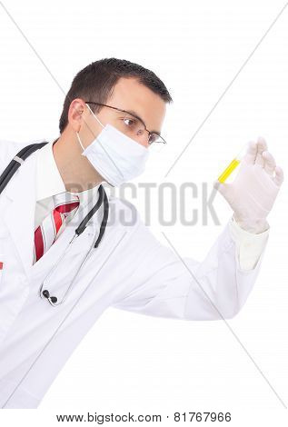Doctor  Resarch A Medical Test Glass With Urine.
