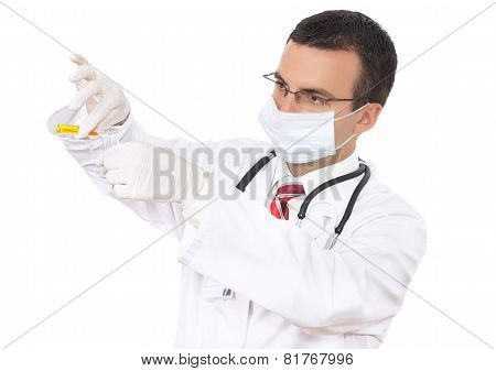 Doctor  Resarch A Medical Test Glass With Urine.