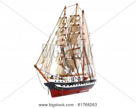 Model Of Sailing Frigate. Isolated.