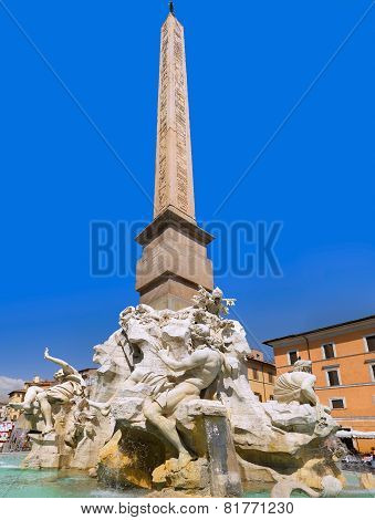 Fountain On  Navona Square In Rome, Italy