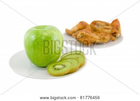 Opposition-healthy Meal And Unhealthy Chiken.