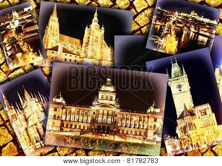 Collage Of Beautiful Prague.night View.