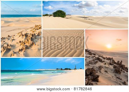 Picture Montage Of Boavista Island Landscapes  In Cape Verde Archipel